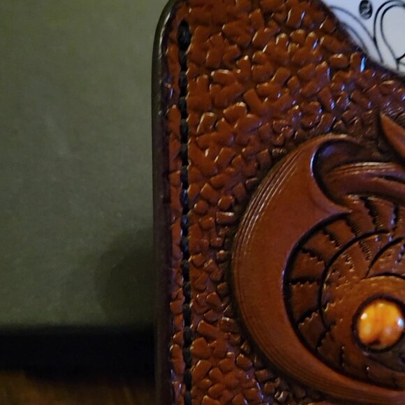 Leather Inlay with Orange Mohave Turquoise and Orange Stingray--- Card Holder - Picture 4 of 7